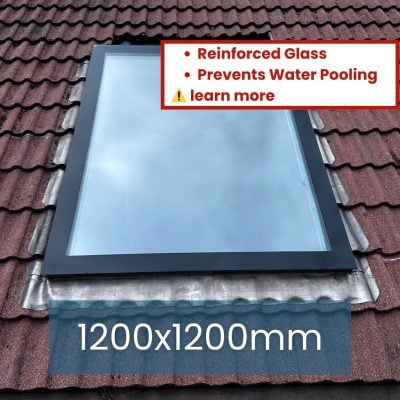 Pitched Roof Window Skylight 1200 x 1200 mm, Frameless Triple Glazed, 72.60kg, UV 0.9