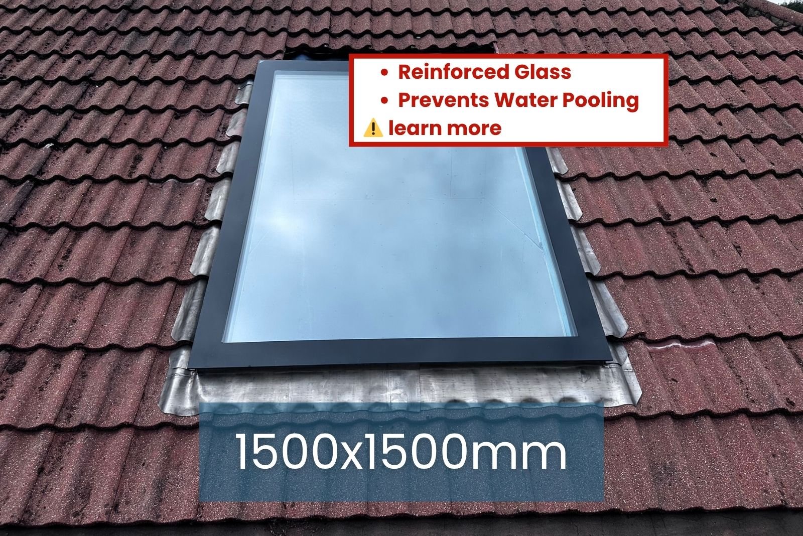 pitched-roof-skylight-new-product-image-1500-x-1500-mm-rev3 Pitched Roof Window Skylight 1500 x 1500 mm, Frameless Triple Glazed, 110.85kg, UV 0.9 - Image 1