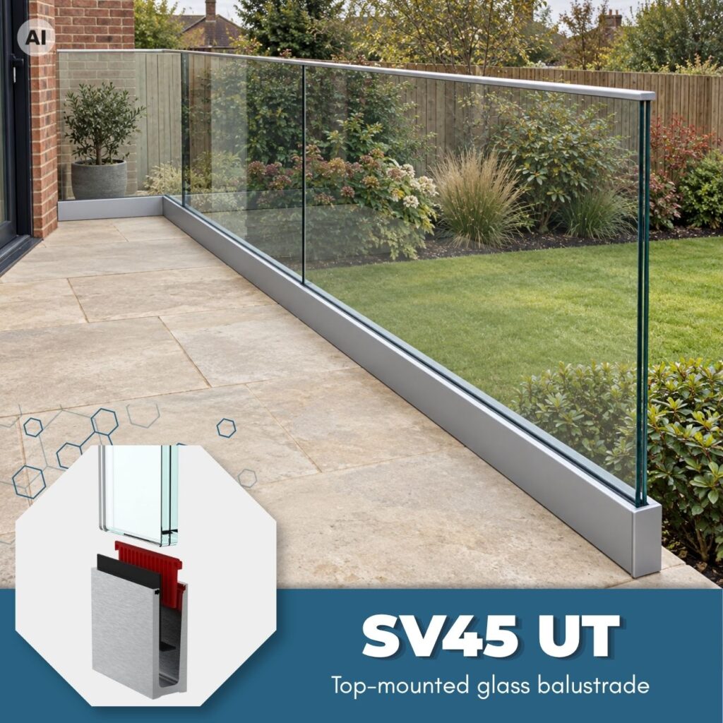 Frameless Glass Balustrade SV45 UT - Floor Mount