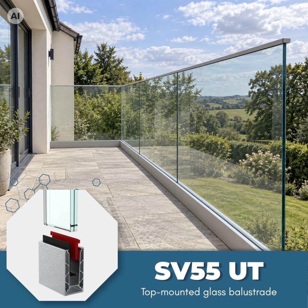 Frameless Glass Balustrade SV55 UT - Floor Mount